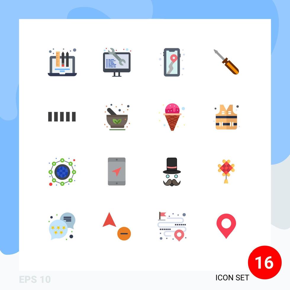 interface mobile couleur plate ensemble de 16 pictogrammes d'outils outil de développement web pilote camping pack modifiable d'éléments de conception de vecteur créatif