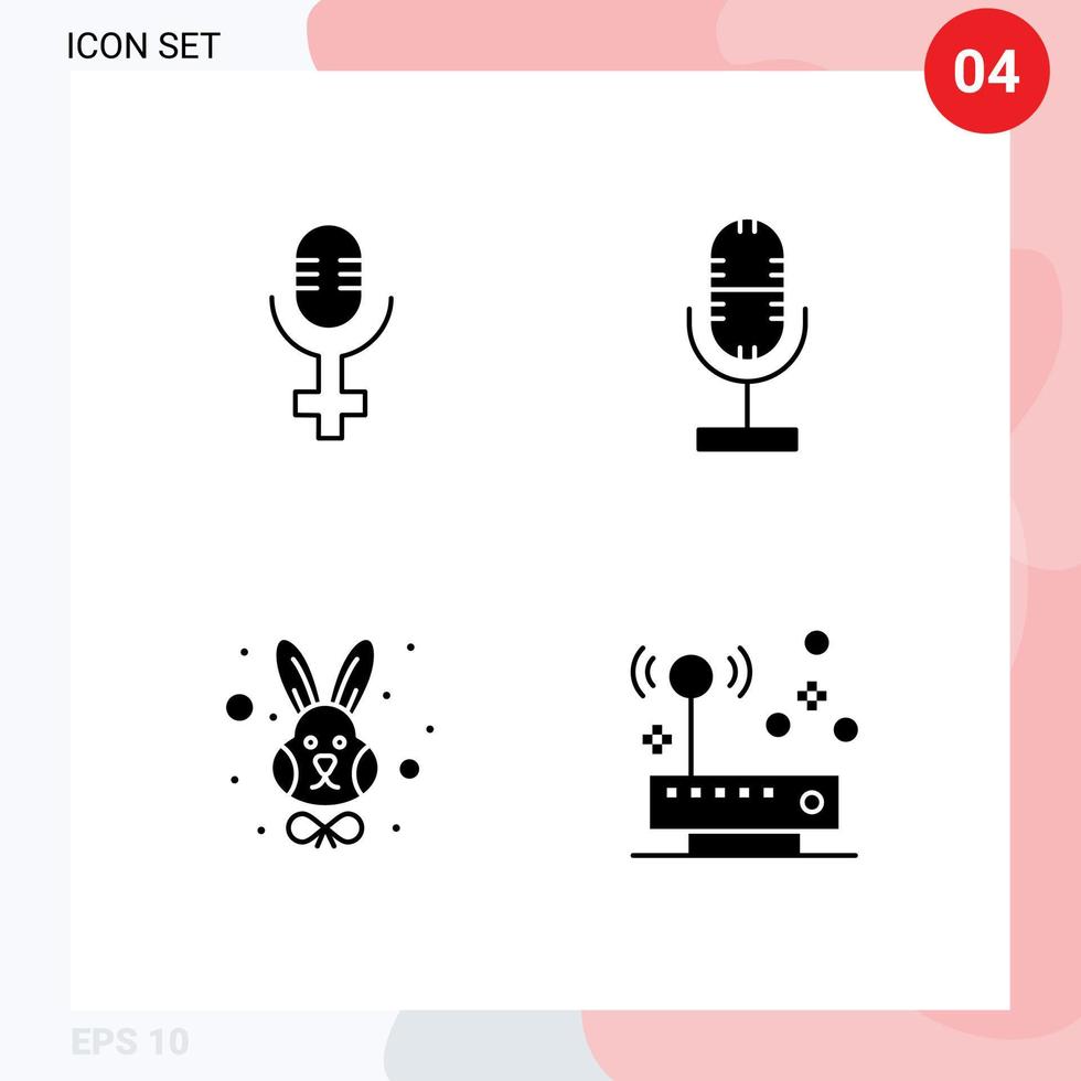 ensemble moderne de 4 glyphes et symboles solides tels que le visage du microphone diffusant du matériel animalier des éléments de conception vectoriels modifiables vecteur