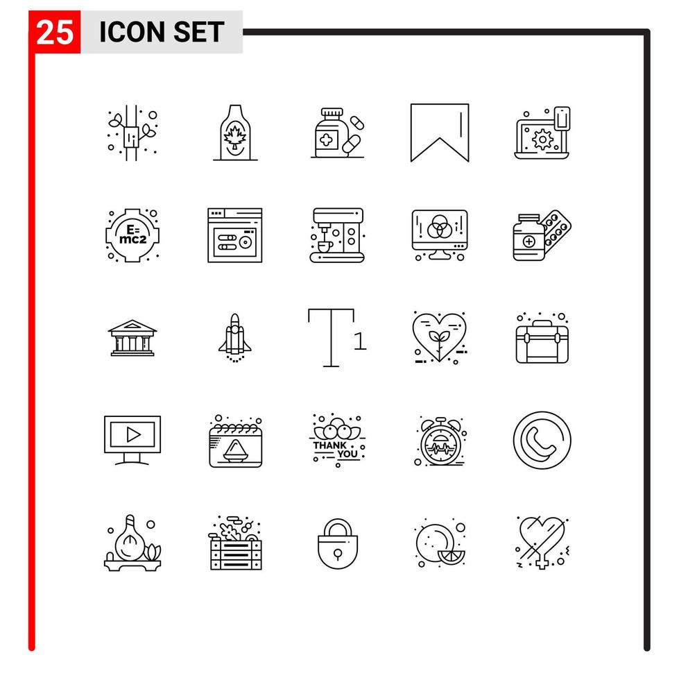 ensemble de 25 lignes vectorielles sur la grille pour les éléments de conception vectoriels modifiables du drapeau d'ordinateur portable médical de préférence à crémaillère vecteur
