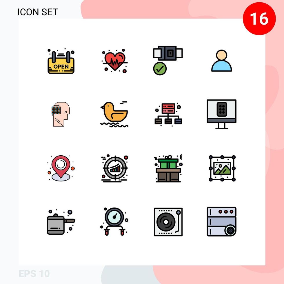 groupe de 16 lignes remplies de couleurs plates modernes définies pour le verrouillage du succès du canard pense que twitter éléments de conception vectoriels créatifs modifiables vecteur