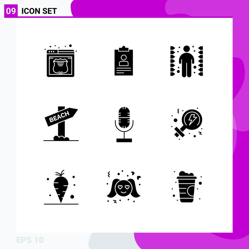 9 concept de glyphe solide pour les sites Web mobiles et applications audio voyage cv signe tâche éléments de conception vectoriels modifiables vecteur