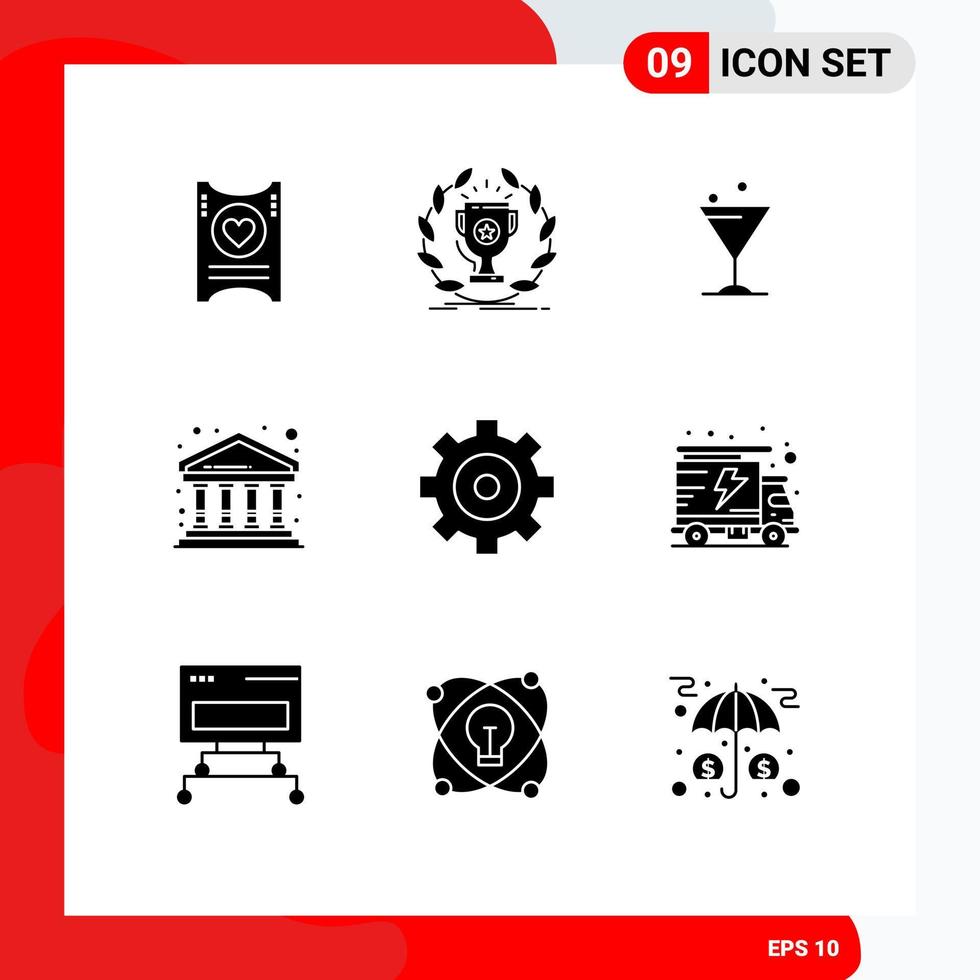 9 icônes créatives signes et symboles modernes de construction d'engrenages victoire finance banque éléments de conception vectoriels modifiables vecteur