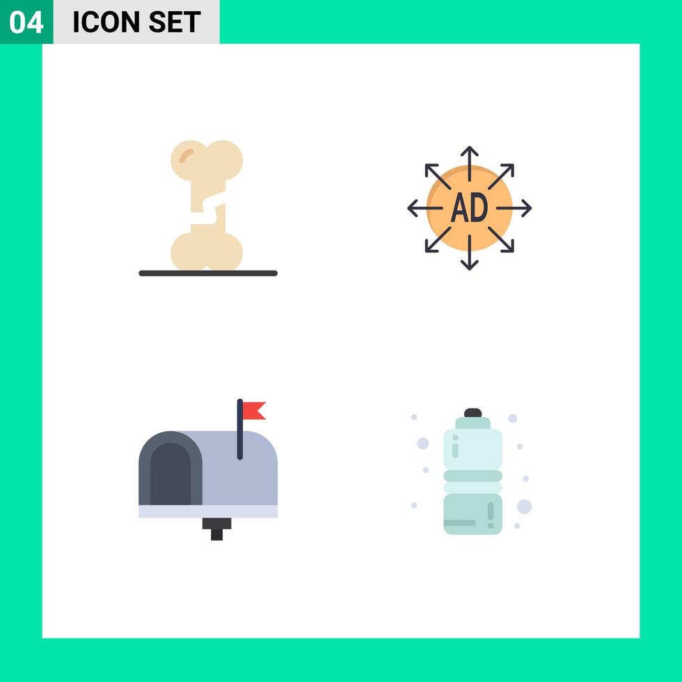 ensemble de 4 pack d'icônes plates commerciales pour contact osseux soumission de publicité humaine e-mail éléments de conception vectoriels modifiables vecteur