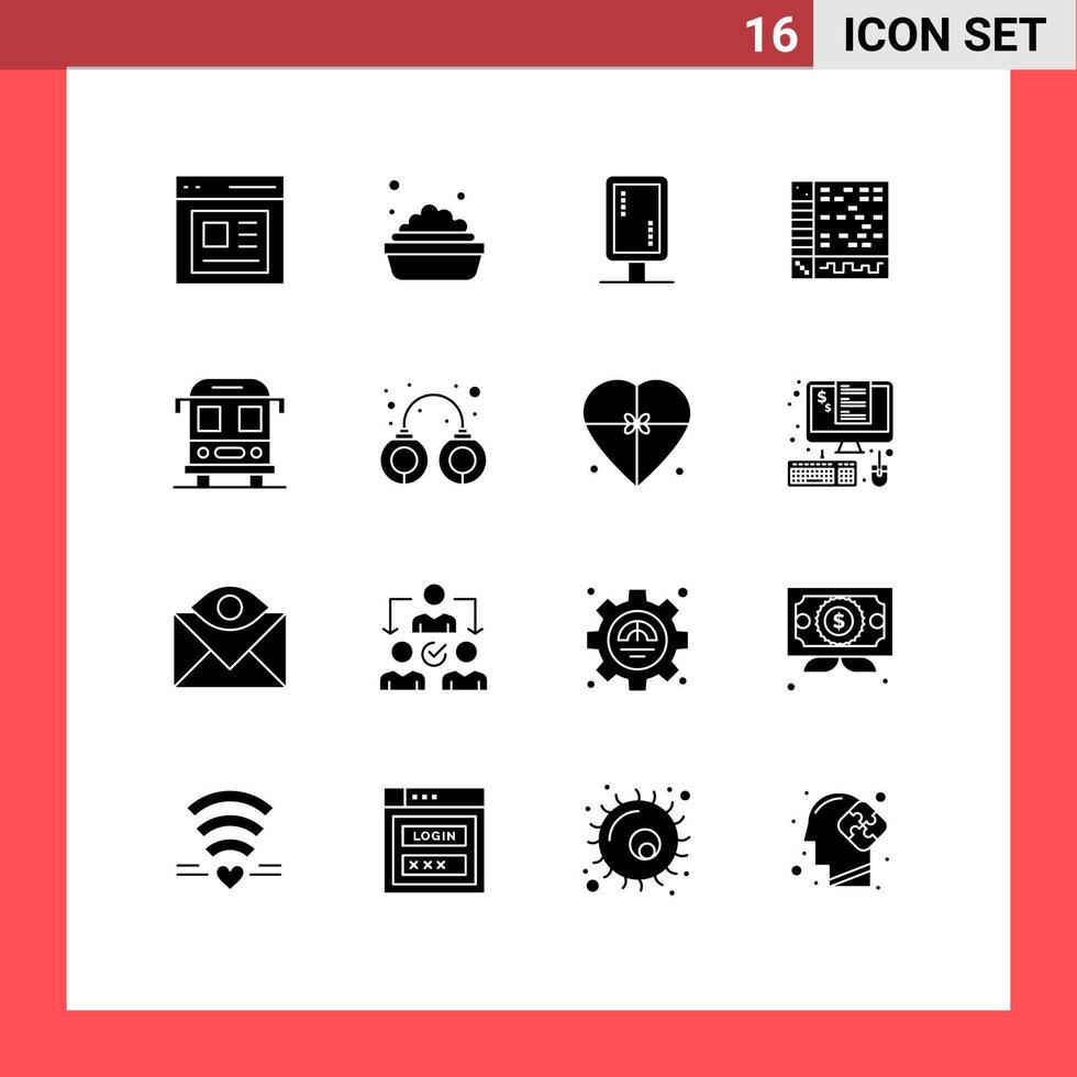 interface mobile glyphe solide ensemble de 16 pictogrammes d'application informatique de marque daw scolaire éléments de conception vectoriels modifiables vecteur