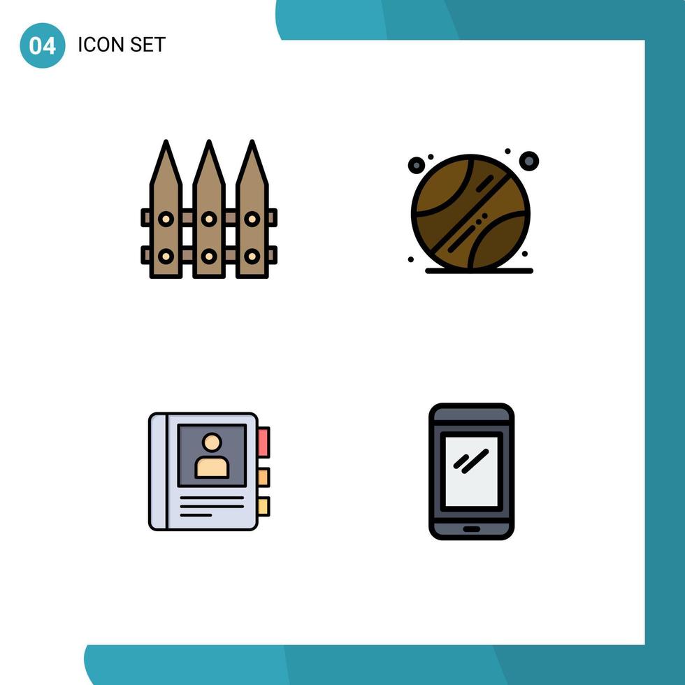 groupe de 4 signes et symboles de couleurs plates remplies pour les éléments de conception vectoriels modifiables de téléphone de sports de printemps de journal de clôture vecteur