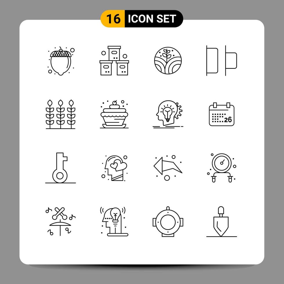 aperçu de l'interface mobile ensemble de 16 pictogrammes de boulangerie grâce à l'environnement blé éléments de conception vectoriels modifiables horizontaux vecteur