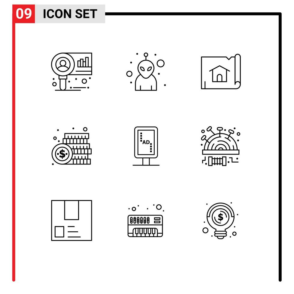 9 contours vectoriels thématiques et symboles modifiables d'éléments de conception vectoriels modifiables de monnaie de construction de paiement de marque vecteur