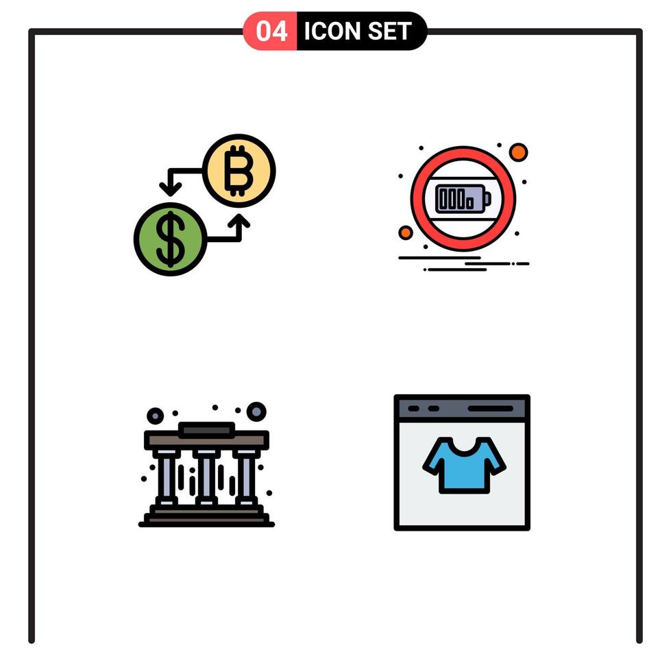 pack de couleurs plates remplies de 4 symboles universels de piliers monétaires carte d'interface de paiement éléments de conception vectoriels modifiables vecteur