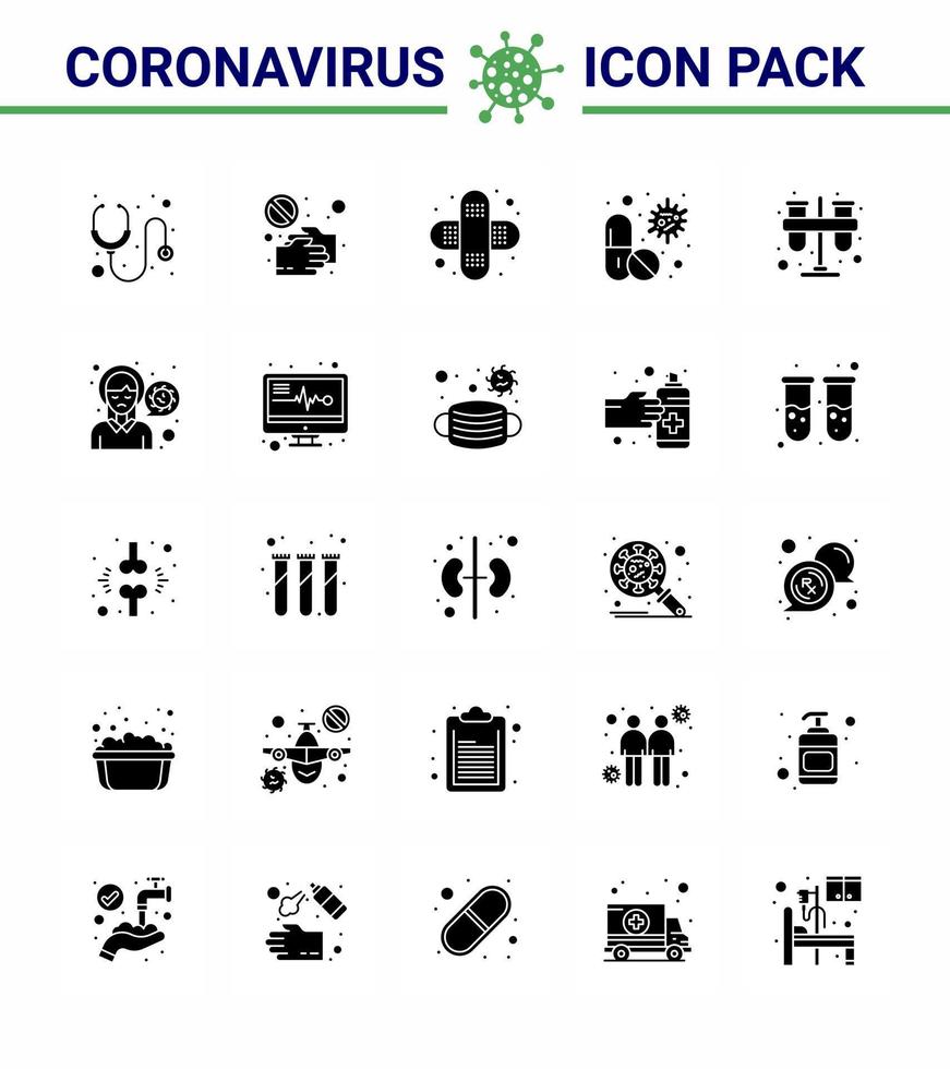ensemble d'icônes covid19 pour l'infographie 25 pack de glyphes solides tels que capsule de pilule secouer la main antivirus blessure coronavirus viral 2019nov éléments de conception de vecteur de maladie