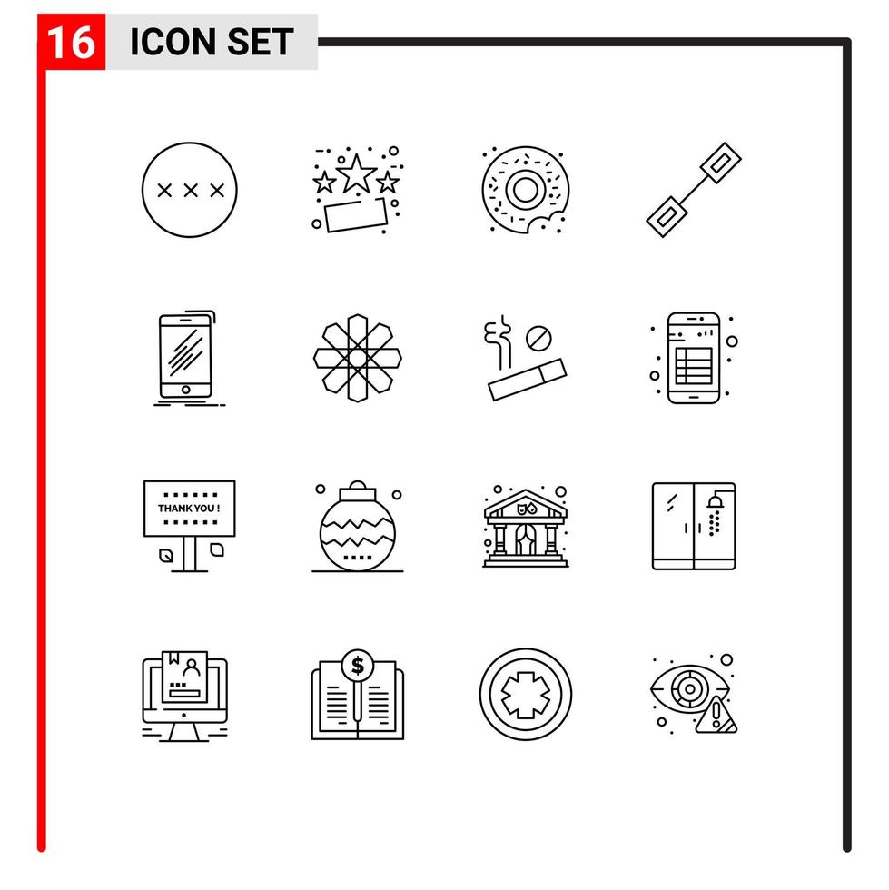 ensemble moderne de 16 contours pictogramme d'éléments de conception vectoriels modifiables de connexion liée à un beignet d'appareil téléphonique vecteur