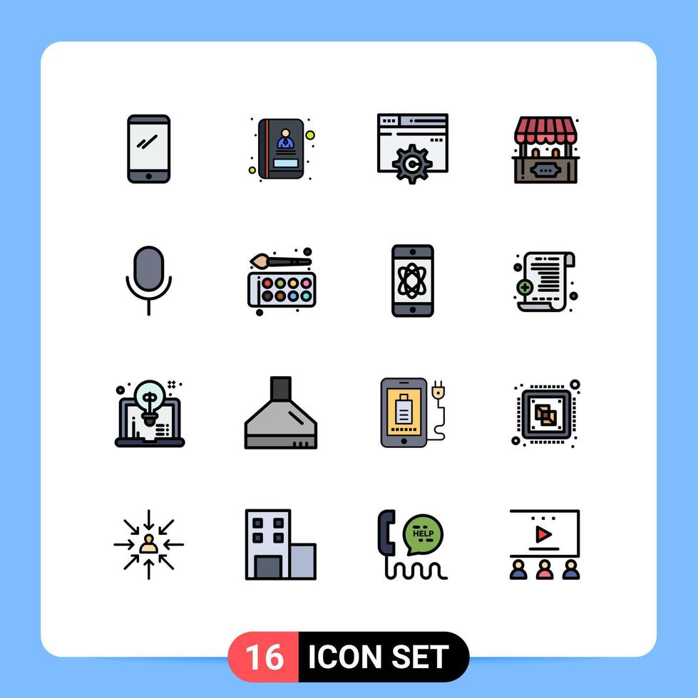 pack de 16 signes et symboles de lignes remplies de couleurs plates modernes pour les supports d'impression Web tels que le jeu de microphone sur le Web billetterie éléments de conception vectoriels créatifs modifiables vecteur