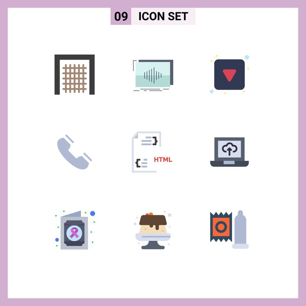 groupe de 9 signes et symboles de couleurs plates pour anneau téléphone vague contact éléments de conception vectoriels entièrement modifiables vecteur