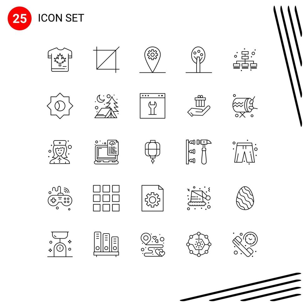 ensemble de 25 symboles d'icônes d'interface utilisateur modernes signes pour la définition d'éléments de conception vectoriels modifiables d'arbre de géomarketing web vecteur