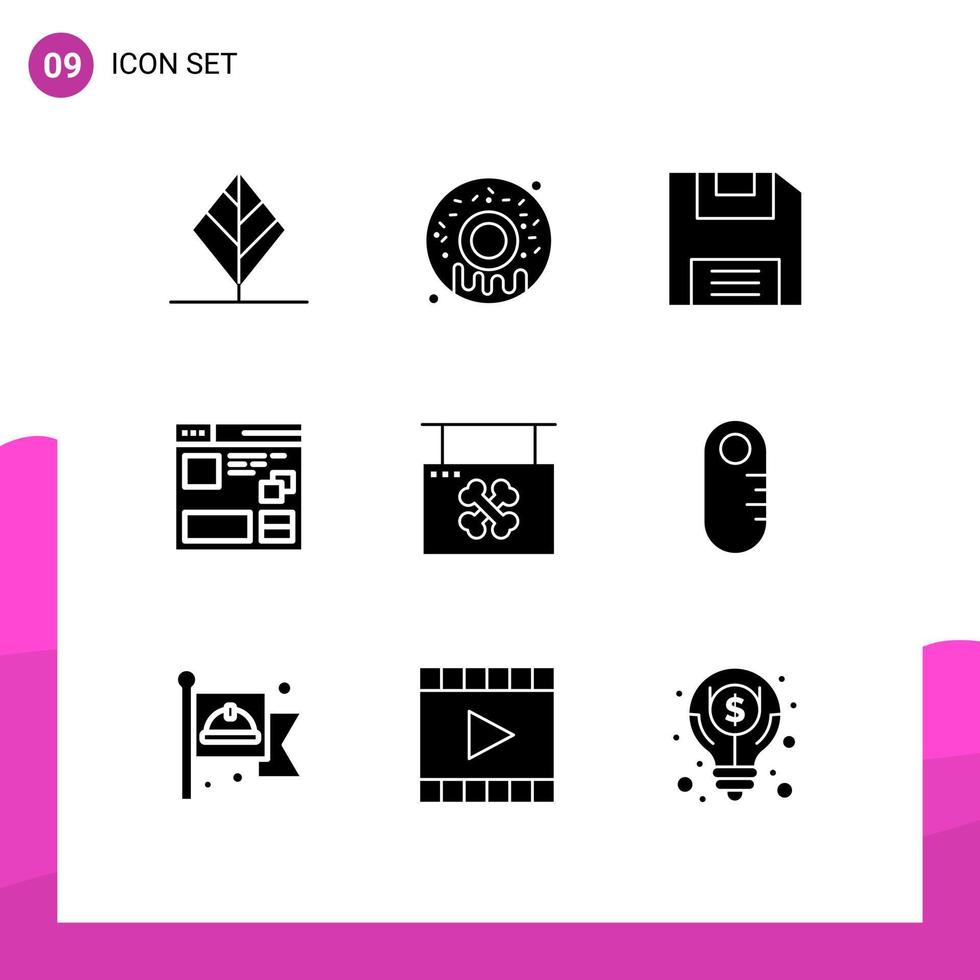 9 icônes créatives signes et symboles modernes d'éléments de conception vectoriels modifiables de page de fenêtre de disquette de panneau suspendu vecteur