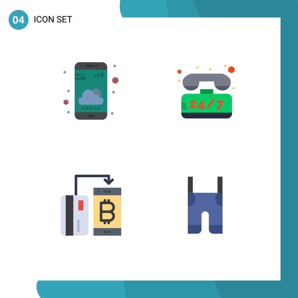 symboles d'icônes universelles groupe de 4 icônes plates modernes de l'application météo de la monnaie du téléphone éléments de conception vectoriels modifiables de l'argent du téléphone vecteur