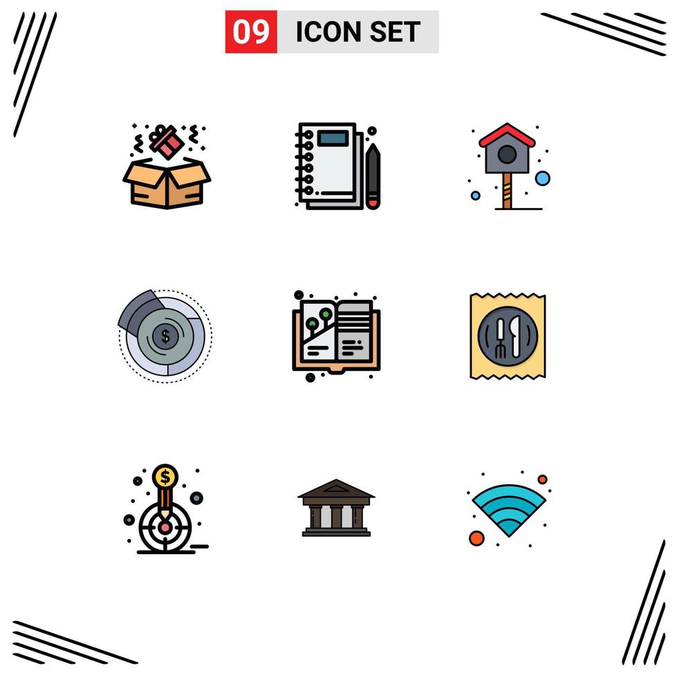 ensemble de 9 symboles d'icônes d'interface utilisateur modernes signes pour la conception graphique oiseau budget financier éléments de conception vectoriels modifiables vecteur