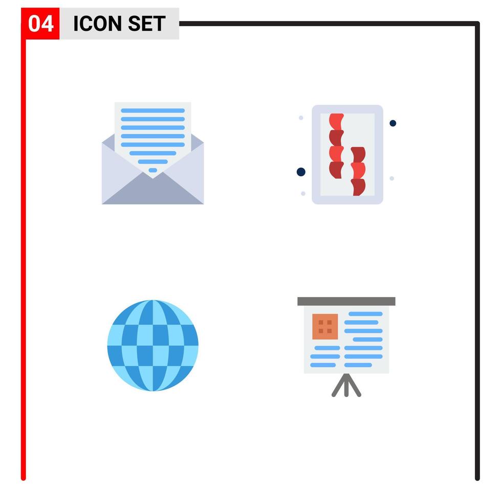 4 icônes plates universelles définies pour les applications web et mobiles carte d'enveloppe de globe de communication éléments de conception vectoriels modifiables sur le web vecteur