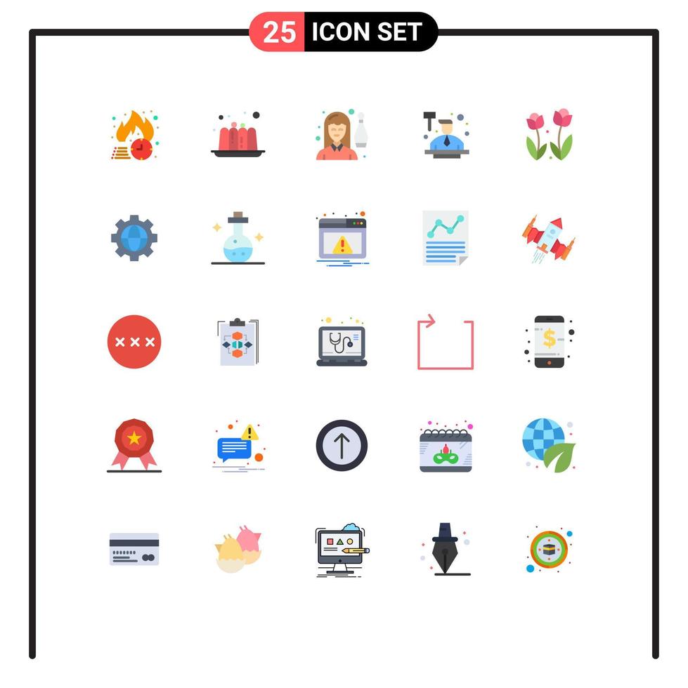 interface mobile couleur plate ensemble de 25 pictogrammes de flore frappant le commissaire-priseur de bowling personne éléments de conception vectoriels modifiables vecteur