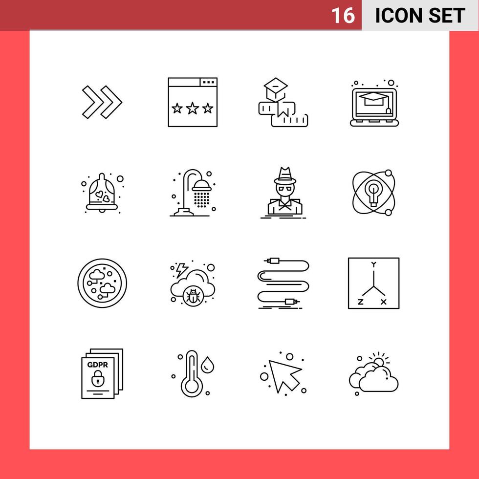 16 contours universels définis pour les applications web et mobiles amour étude éducation étude en ligne éléments de conception vectoriels modifiables vecteur