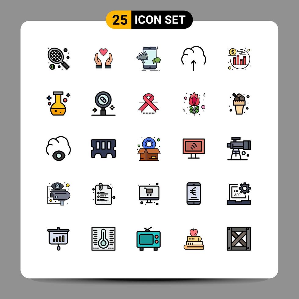 symboles d'icônes universels groupe de 25 couleurs plates de lignes remplies modernes d'éléments de conception vectoriels modifiables de données de serveur mobile de stockage de retour vecteur