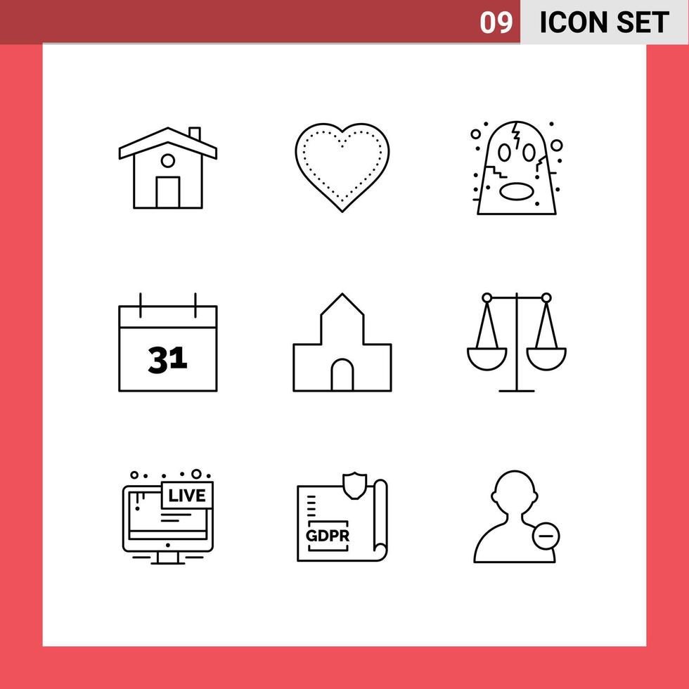 9 icônes créatives signes et symboles modernes de la chapelle cathédrale église calendrier des événements en colère éléments de conception vectoriels modifiables vecteur