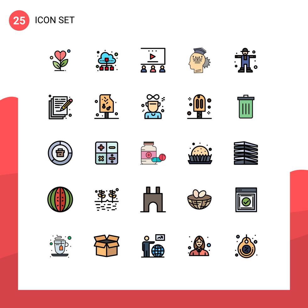 interface mobile ligne remplie couleur plate ensemble de 25 pictogrammes de gestion intelligente connaissance du trafic de données publicité vidéo éléments de conception vectoriels modifiables vecteur