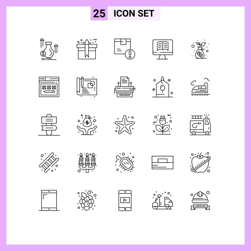 ensemble moderne de 25 lignes de pictogrammes d'ordinateur ontechnology présente des éléments de conception vectoriels modifiables de livraison de produits vecteur