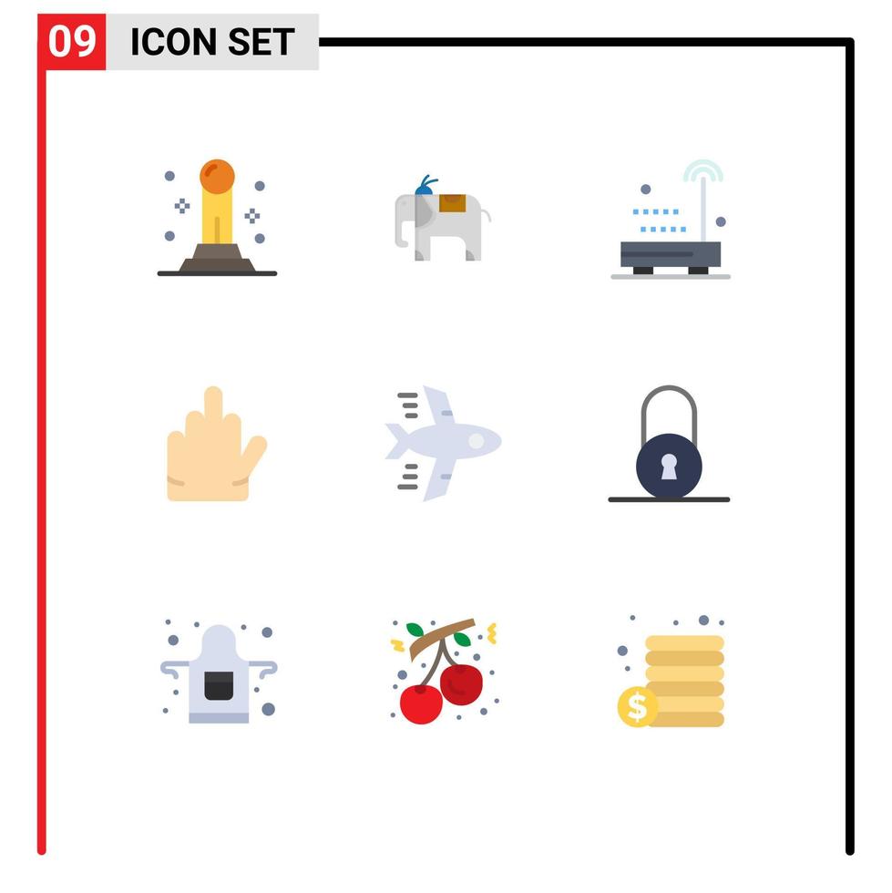 interface mobile couleur plate ensemble de 9 pictogrammes de technologie de verrouillage de cadenas avion avion éléments de conception vectoriels modifiables vecteur