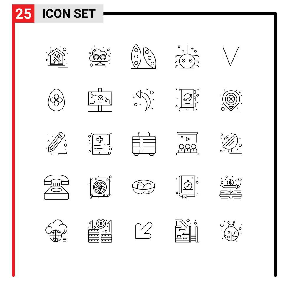 ensemble de pictogrammes de 25 lignes simples d'éléments de conception vectoriels éditables via pièce de monnaie insecte haricot halloween vecteur