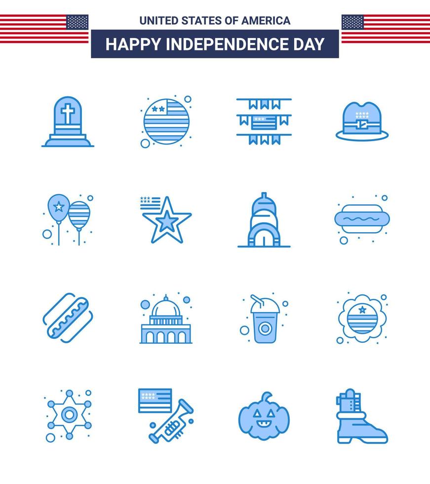 ensemble de 16 pack de blues moderne le jour de l'indépendance des états-unis amérique drapeau jour fête décoration célébrer américain modifiable usa day vector design elements