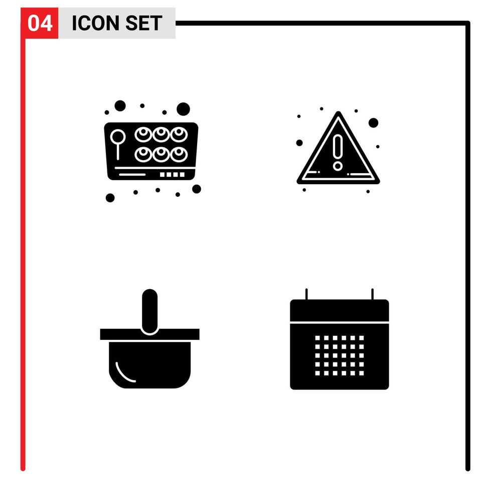 pack de lignes vectorielles modifiables de 4 glyphes solides simples de joystick vacances amusant avertissement rendez-vous éléments de conception vectoriels modifiables vecteur