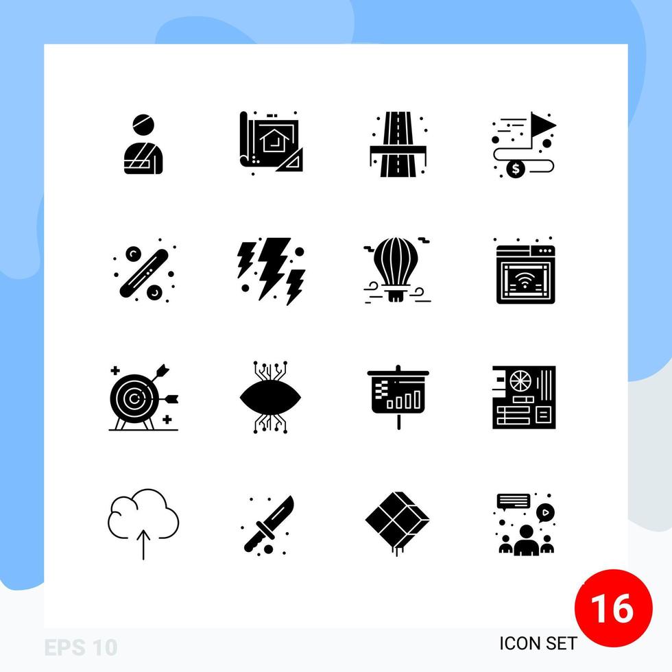 pack de lignes vectorielles modifiables de 16 glyphes solides simples de pourcentage d'impression complète réalisant des éléments de conception vectorielle modifiables vecteur