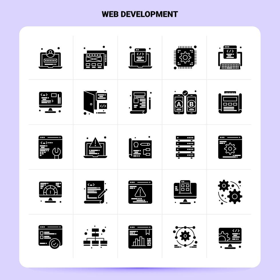 ensemble d'icônes de développement web solide 25 conception de style glyphe vectoriel icônes noires définies illustration vectorielle de conception d'idées commerciales web et mobiles