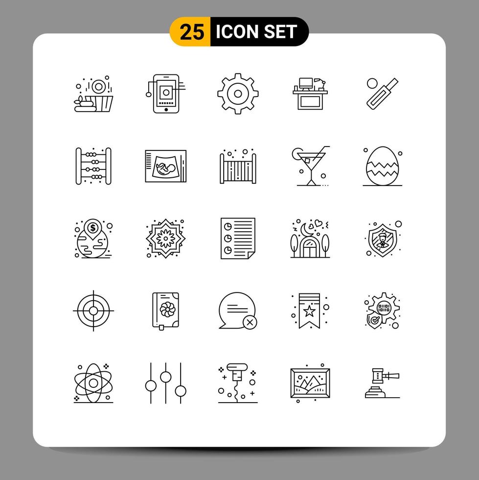 ensemble de pictogrammes de 25 lignes simples de mise en place de la table à billes moniteur éléments de conception vectoriels modifiables vecteur