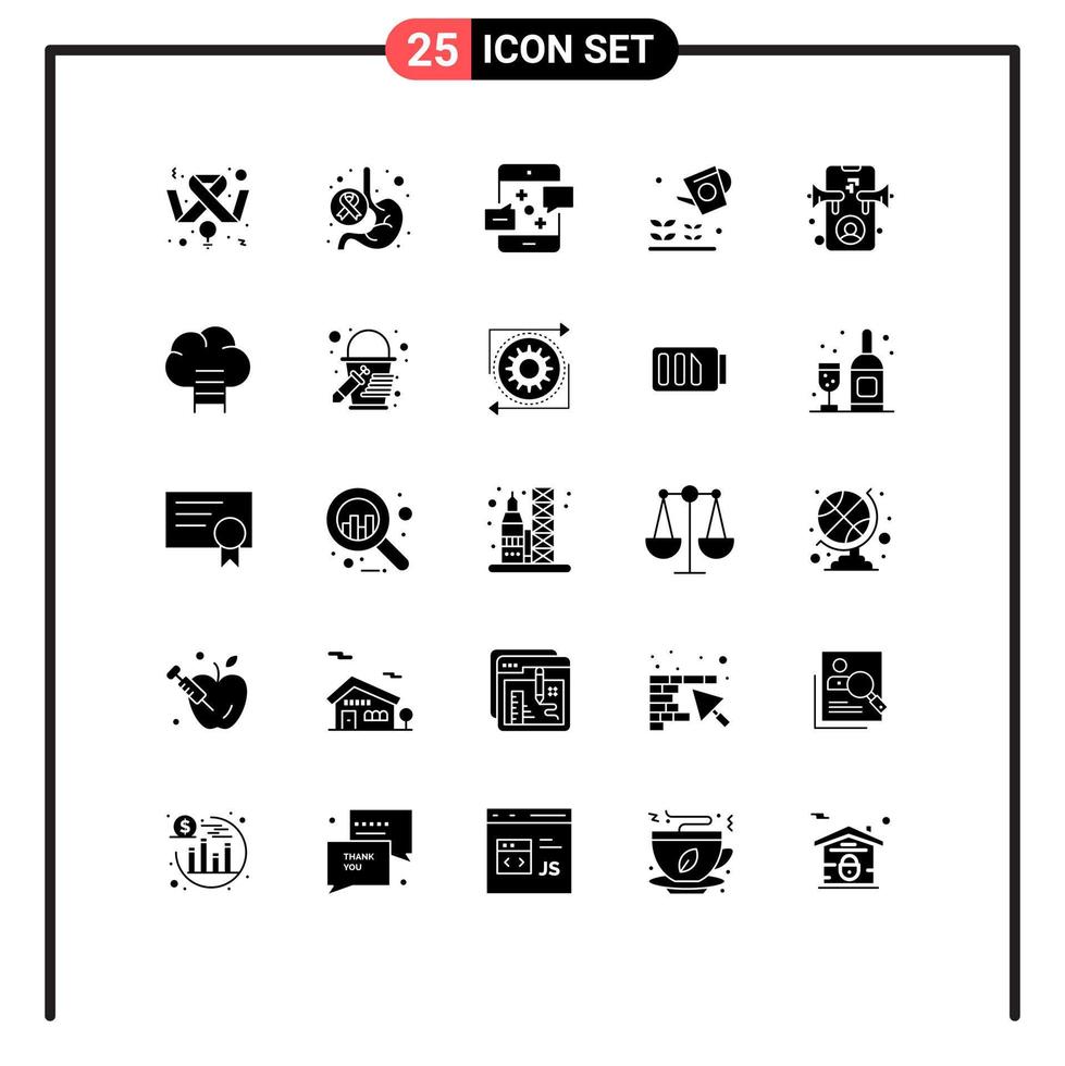 interface mobile ensemble de glyphes solides de 25 pictogrammes d'éléments de conception vectoriels modifiables de marketing agricole du monde du jardin vecteur