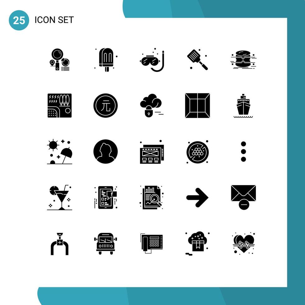 ensemble moderne de 25 glyphes et symboles solides tels que la base de données flipper plongée cuisson éléments de conception vectoriels modifiables cuits au four vecteur