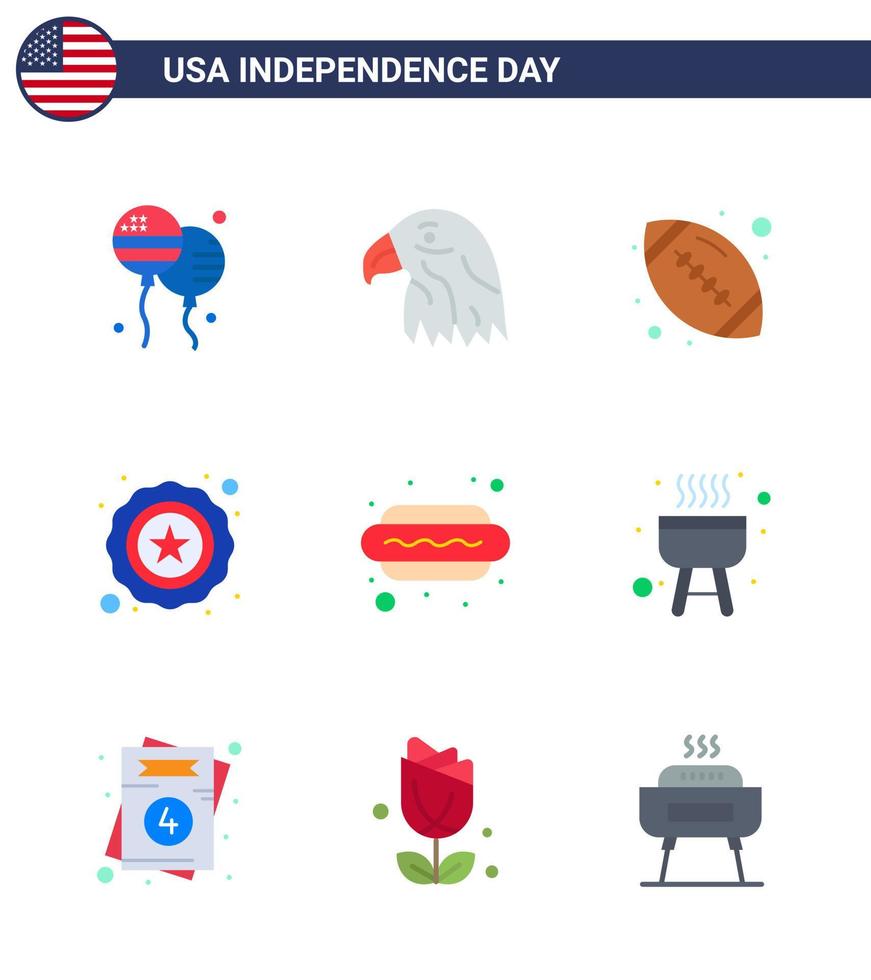 9 icônes créatives des états-unis signes d'indépendance modernes et symboles du 4 juillet de la nourriture boule de hot-dog police des états-unis éléments de conception vectoriels modifiables de la journée des états-unis vecteur