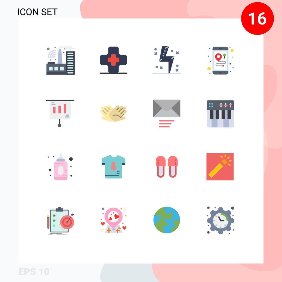 symboles d'icônes universels groupe de 16 couleurs plates modernes de vente marketing cartes commerciales d'électricité pack modifiable d'éléments de conception de vecteur créatif