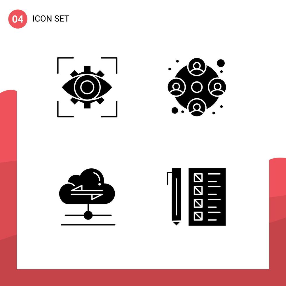 groupe de 4 signes et symboles de glyphes solides pour la vue partager l'équipe de vue envoyer des éléments de conception vectoriels modifiables vecteur