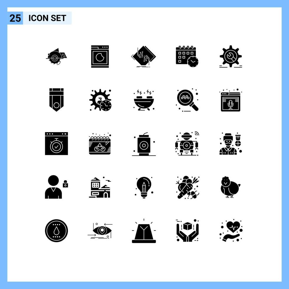 interface mobile glyphe solide ensemble de 25 pictogrammes de date de réglage réseau de calendrier propre éléments de conception vectoriels modifiables vecteur