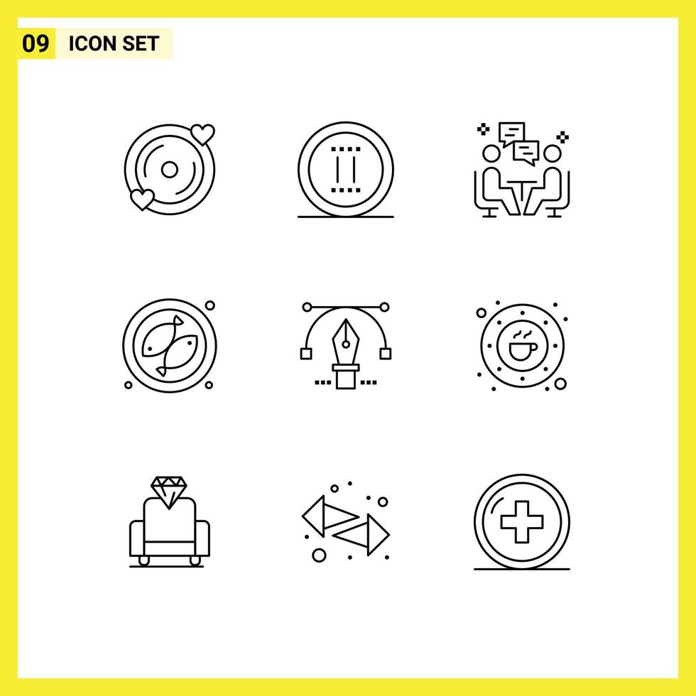 9 ensemble de contours d'interface utilisateur de signes et symboles modernes de crayon rencontrer des éléments de conception vectoriels modifiables de dissuasion de poisson vecteur