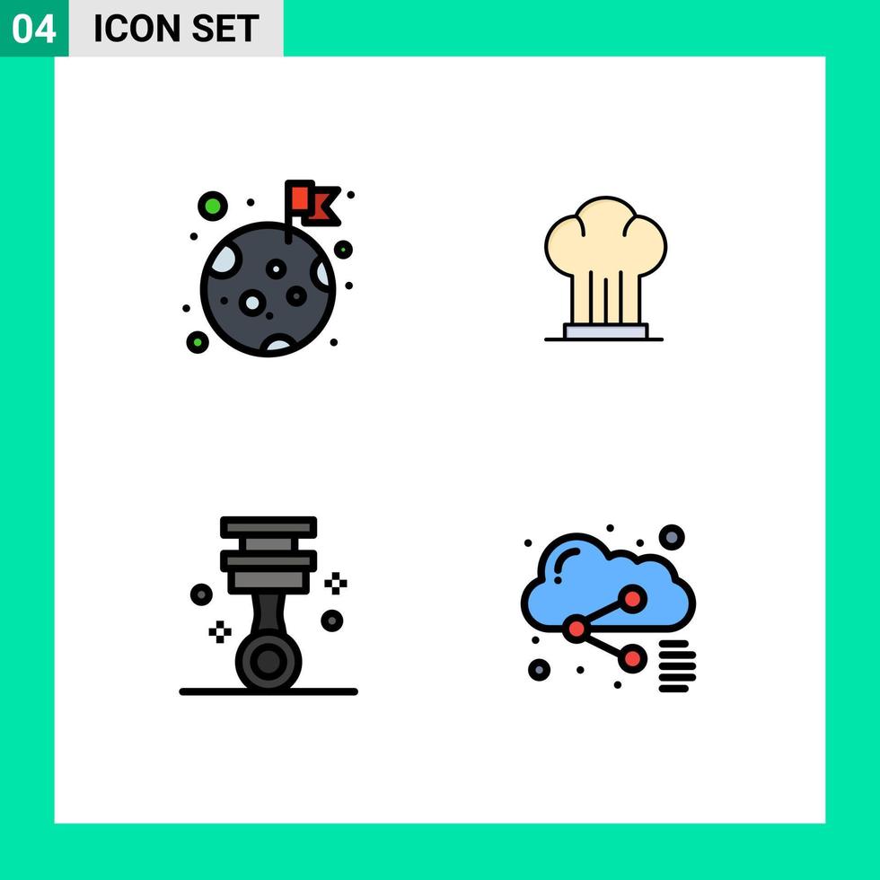 4 icônes créatives signes et symboles modernes d'éléments de conception vectoriels modifiables de piston de cuisinière de planète de drapeau de voiture vecteur