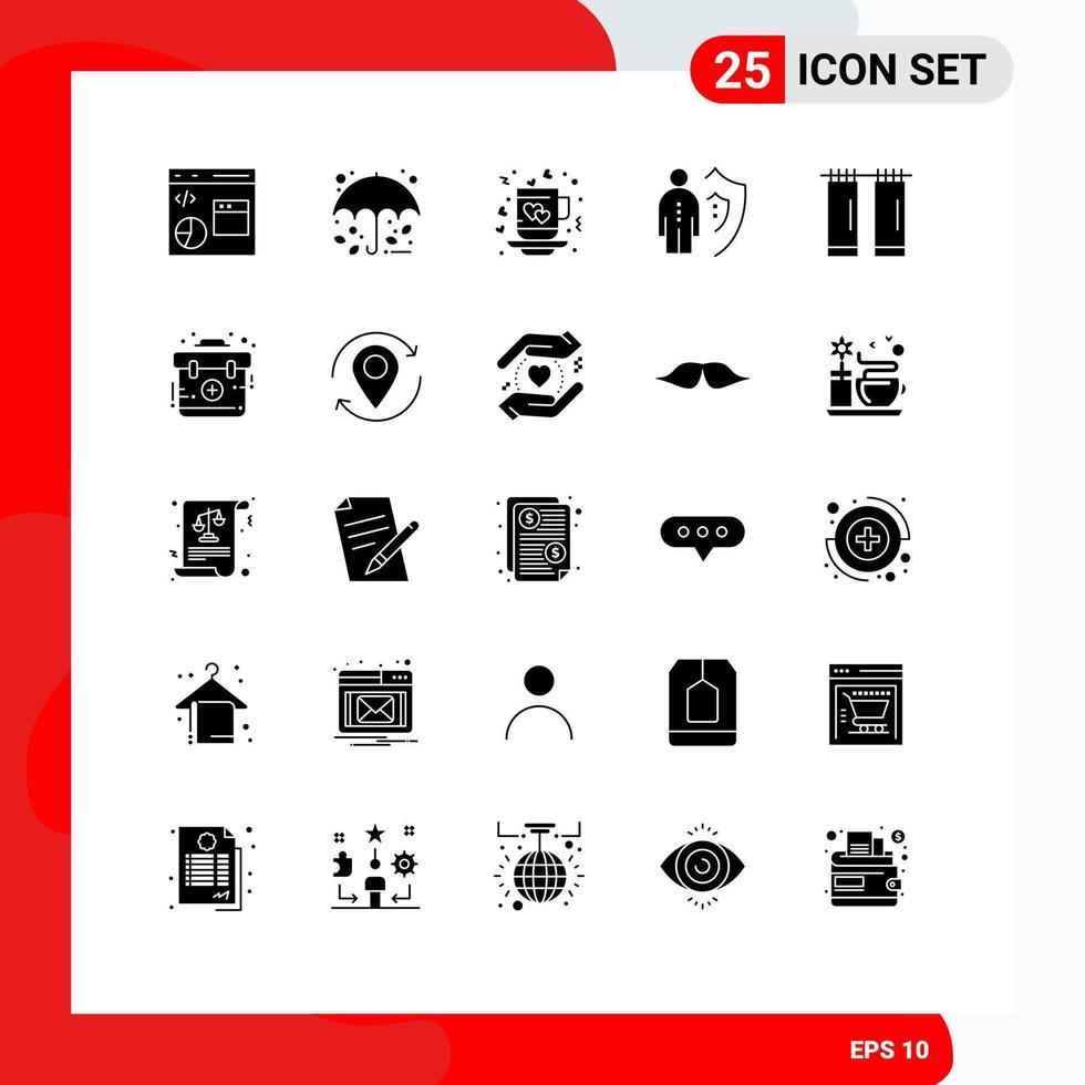 25 glyphes solides vectoriels thématiques et symboles modifiables d'éléments de conception vectoriels modifiables de thé d'assurance parapluie d'emploi de personne vecteur