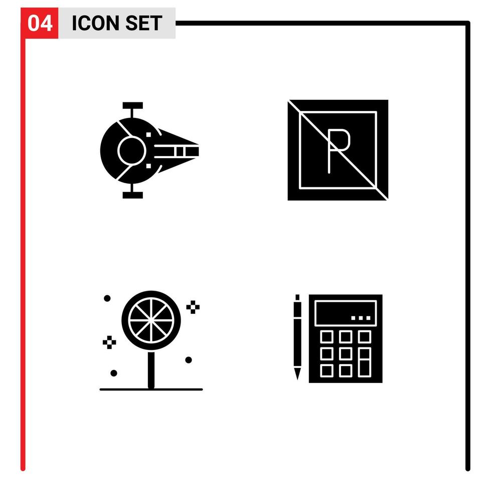 4 glyphes solides universels définis pour les applications web et mobiles cruiser candy ship park vacances éléments de conception vectoriels modifiables vecteur