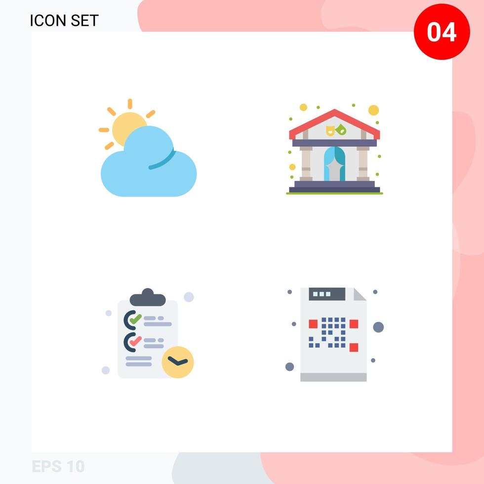 groupe de 4 icônes plates modernes définies pour l'heure du soleil afficher la liste de contrôle éléments de conception vectoriels modifiables cryptés vecteur