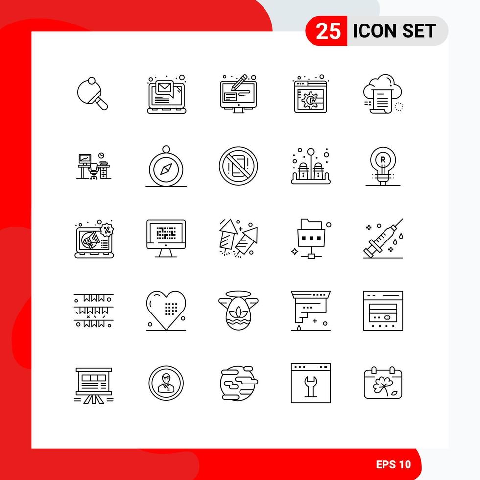 ensemble de 25 symboles d'icônes d'interface utilisateur modernes signes pour les outils de conception de partage de cloud fichier afficher le contenu de la page éléments de conception vectoriels modifiables vecteur