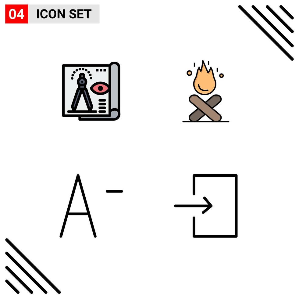 4 interface utilisateur filledline pack de couleurs plates de signes et symboles modernes de conception diminution papier feu de camp flèche éléments de conception vectoriels modifiables vecteur