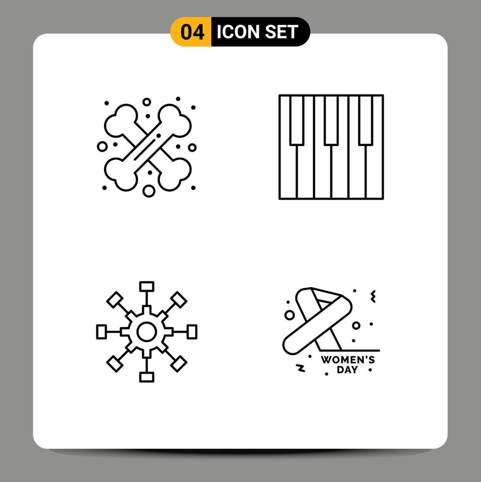 groupe de 4 couleurs plates remplies de signes et de symboles pour les éléments de conception vectorielle modifiables de la roue dentée du clavier d'halloween vecteur