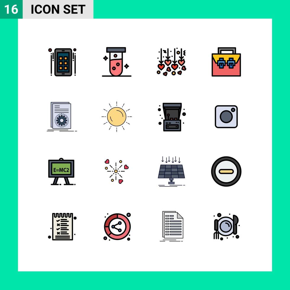 16 concept de ligne remplie de couleurs plates pour sites Web mobiles et applications boîte à outils exécutable boîte de matériel de mariage suspendu éléments de conception vectoriels créatifs modifiables vecteur