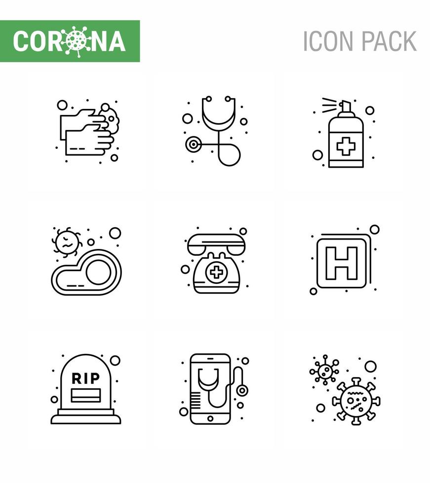 icône de sensibilisation au coronavirus 9 icônes de ligne icône incluse virus vaporisateur de viande savon alimentaire coronavirus viral 2019nov éléments de conception de vecteur de maladie